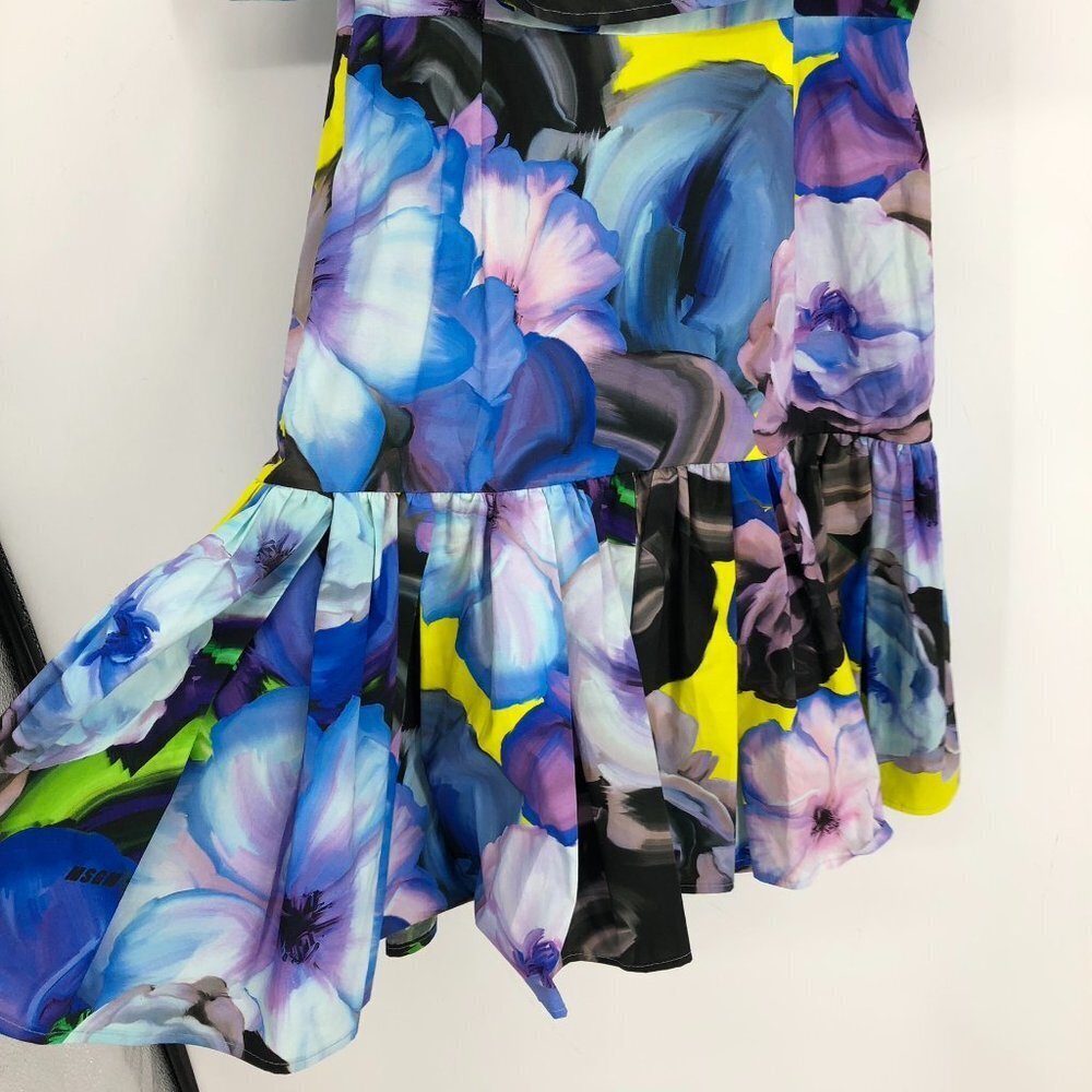 NWT MSGM Abstract Floral  Sleeveless Multicolor Ruffle Cotton Mini Dress Size 10 - Picture 15 of 16